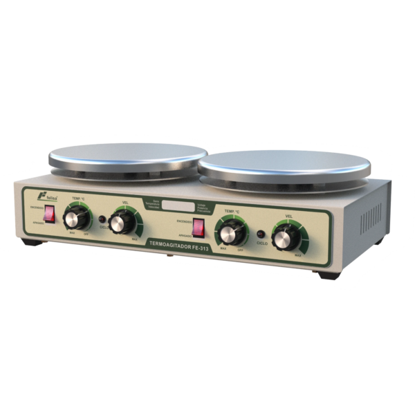 Termoagitador FE-313, dos platos de aluminio, 1,500 rpm, hasta 400°C