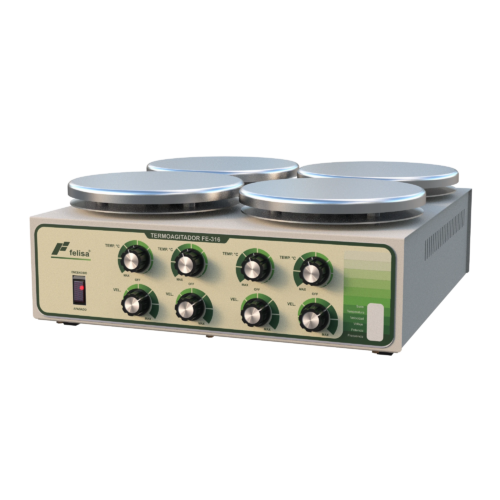 Termoagitador FE-316, cuatro platos de aluminio, 1,500 rpm, hasta 400°C