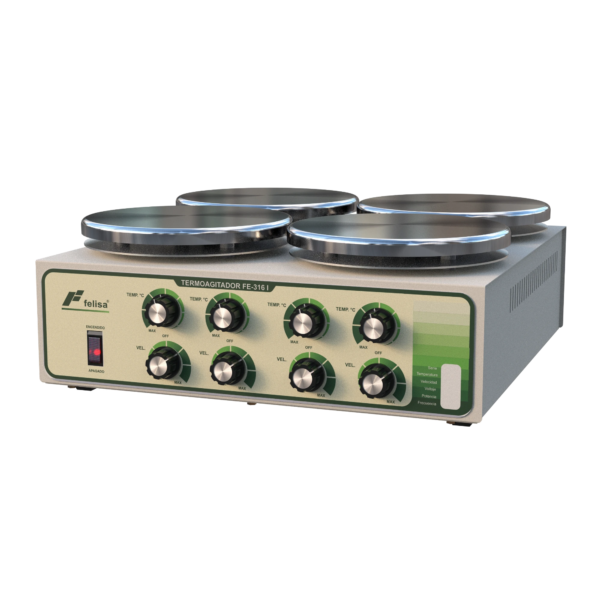 Termoagitador FE-316i, cuatro platos de acero inoxidable, 1,500 rpm, hasta 400°C